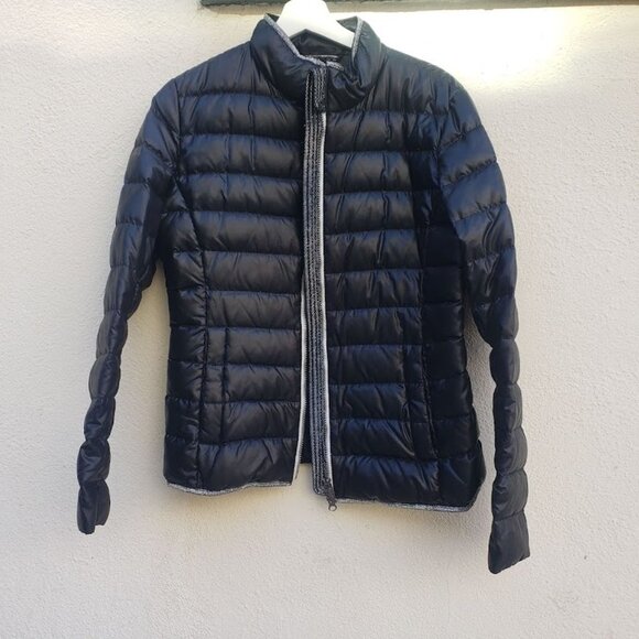 5/$100 SALE - SAND Lightweight Packable Down Black  Puffer Coat Metallic Trim - Picture 3 of 8